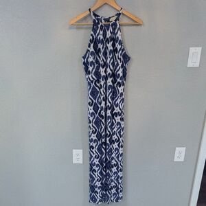 ✨ MICHAEL by Michael Kors Halter Neck Maxi Dress – Small, Black/Blue/White Ikat